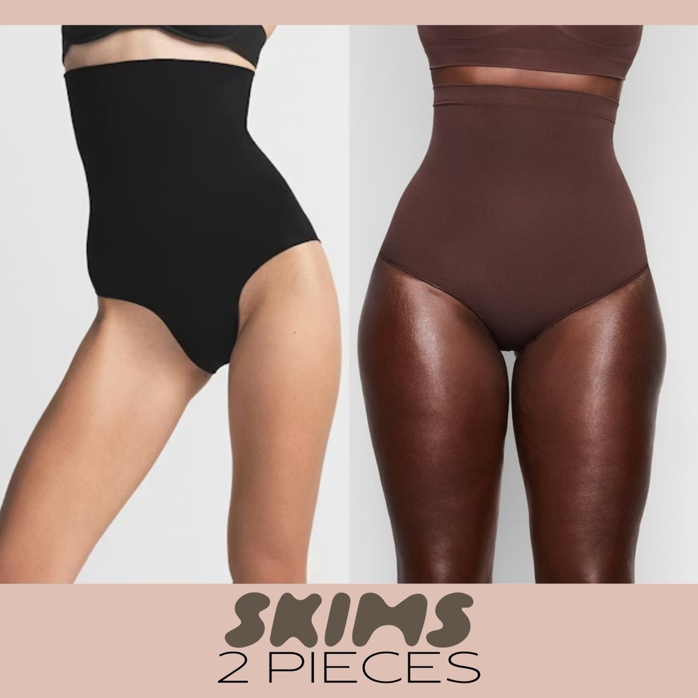 NEW SKIMS [ 2PC‎ XXS/XS ] Seamless Sculpt High Waisted Brief Black Brown T2119